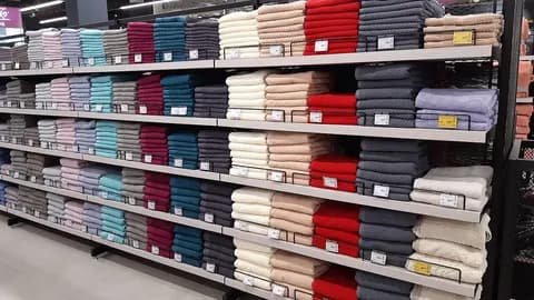 Złożone ręczniki w różnych kolorach na półkach